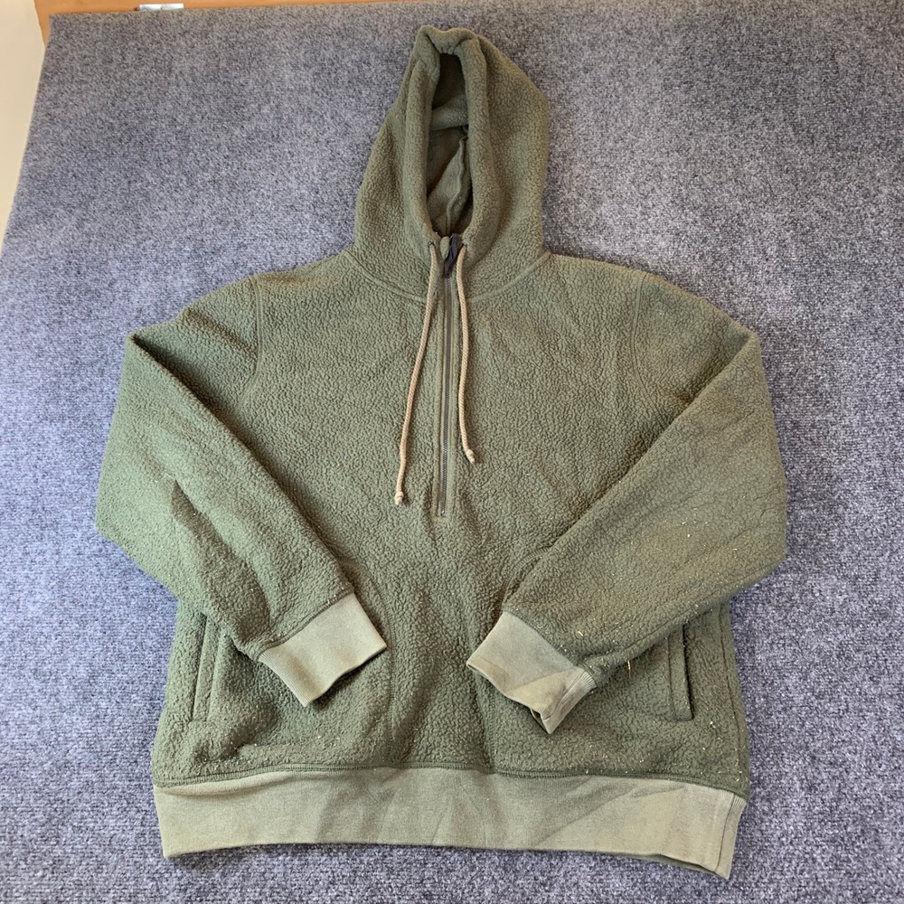 Wellen Sherpa Fleece Hoodie Mens Large Green Quarter Zip Pullover